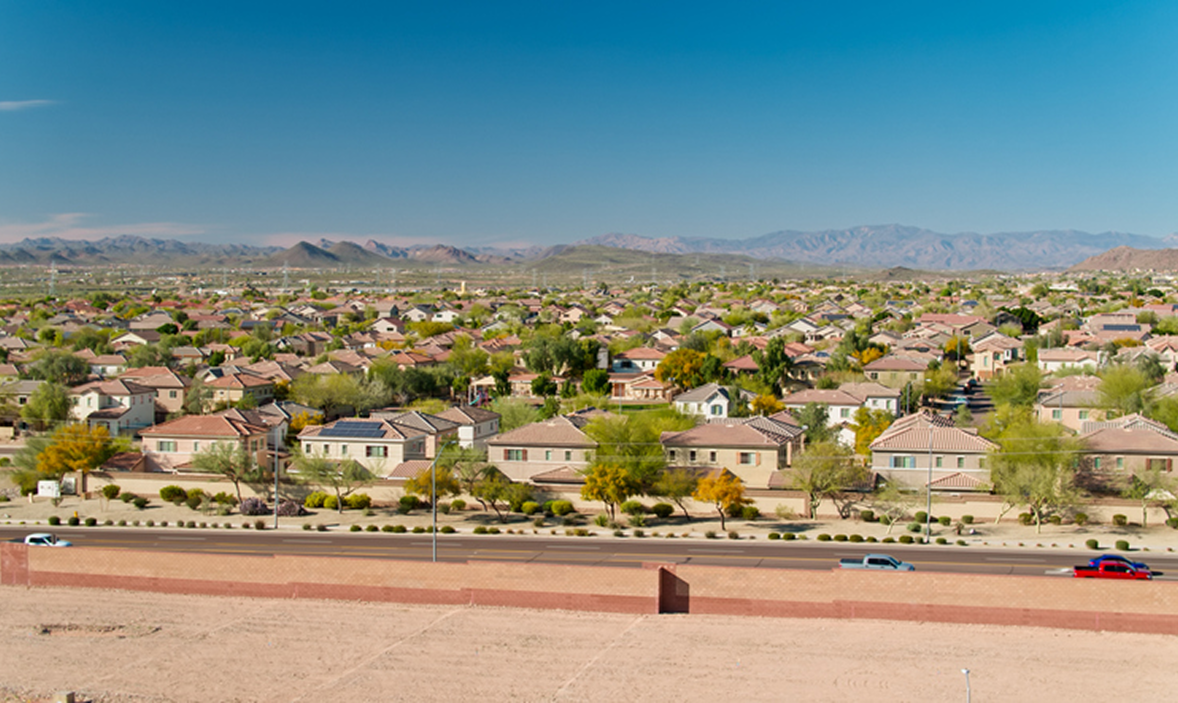 Houses in a desert landscape