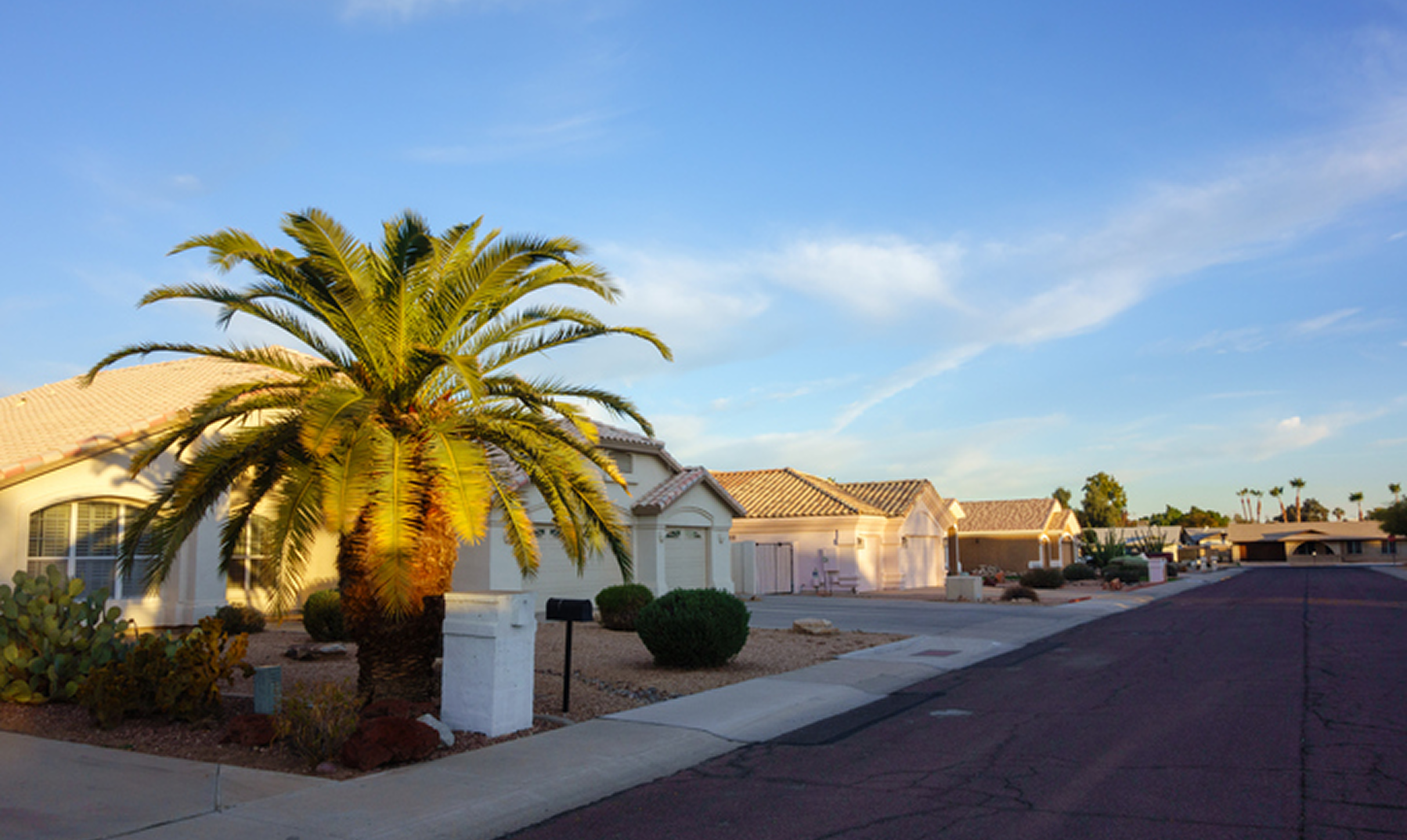 Desert neighborhood under clear sky